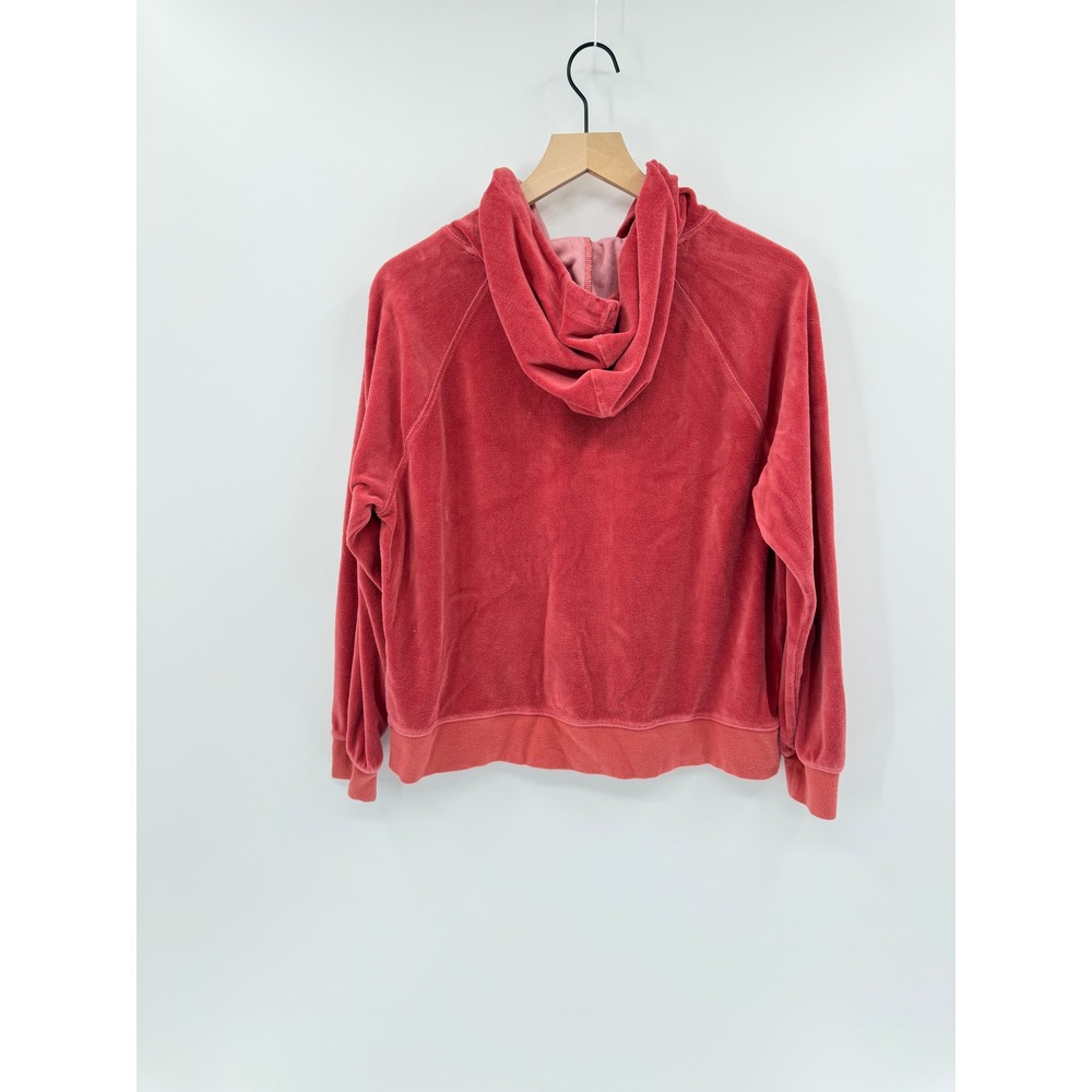 J.Crew Y2K Terry Velour Hoodie Size M Coral Red Plush Loungewear Athleisure EUC - Picture 3 of 5